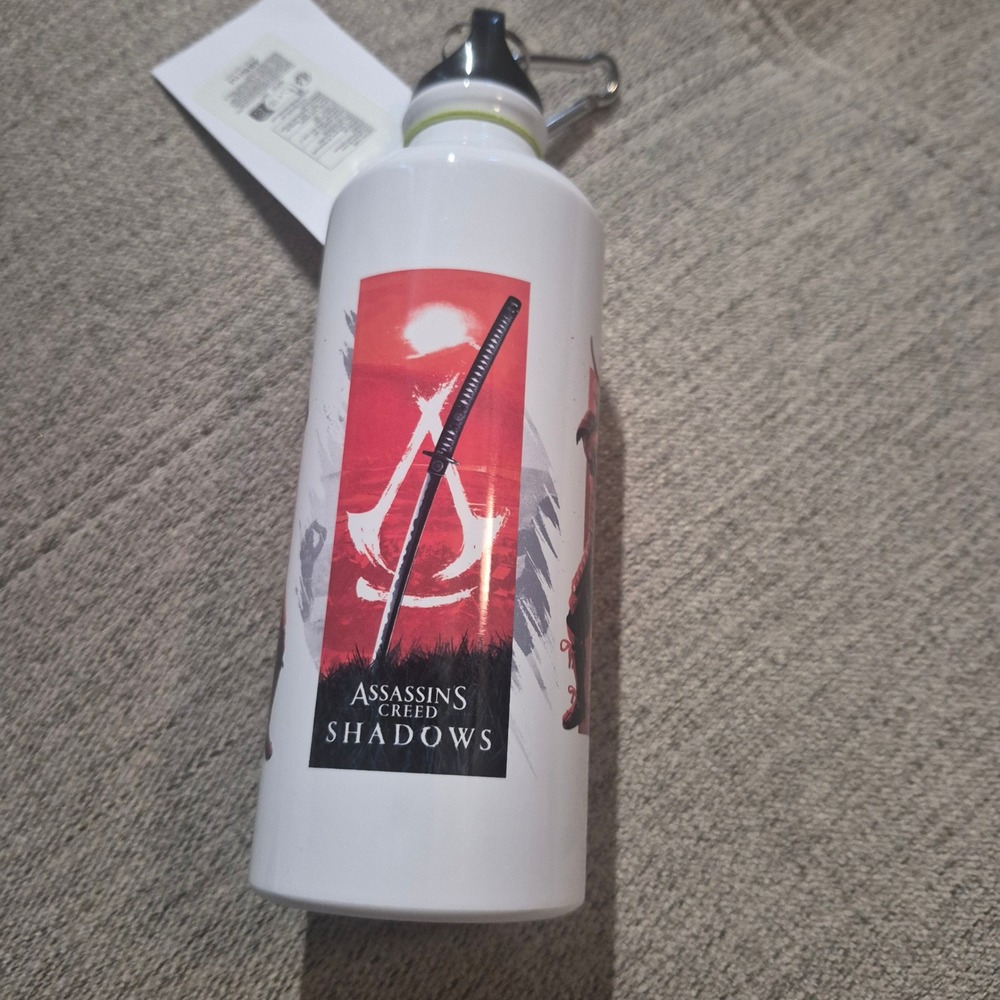 Assassins Creed Shadows Metal Water Bottle Canteen with Carabiner White Ubisoft